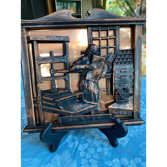 VTG Coppercraft Guild 3D Wall Art Plaque  Diorama "Printer" Metalware VGUC - Picture 1 of 13